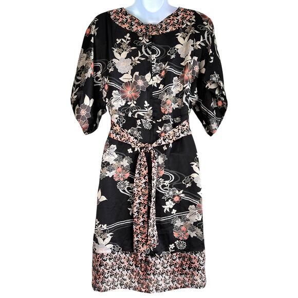 H&M Womens Boho Floral Kimono Sleeve Empire Waist Dress Black Size 10 Date Indie - Picture 2 of 9